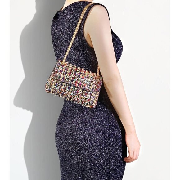 Women Gold Sparkling Evening Purse Rhinestone for Weddings, Parties, - Picture 3 of 9